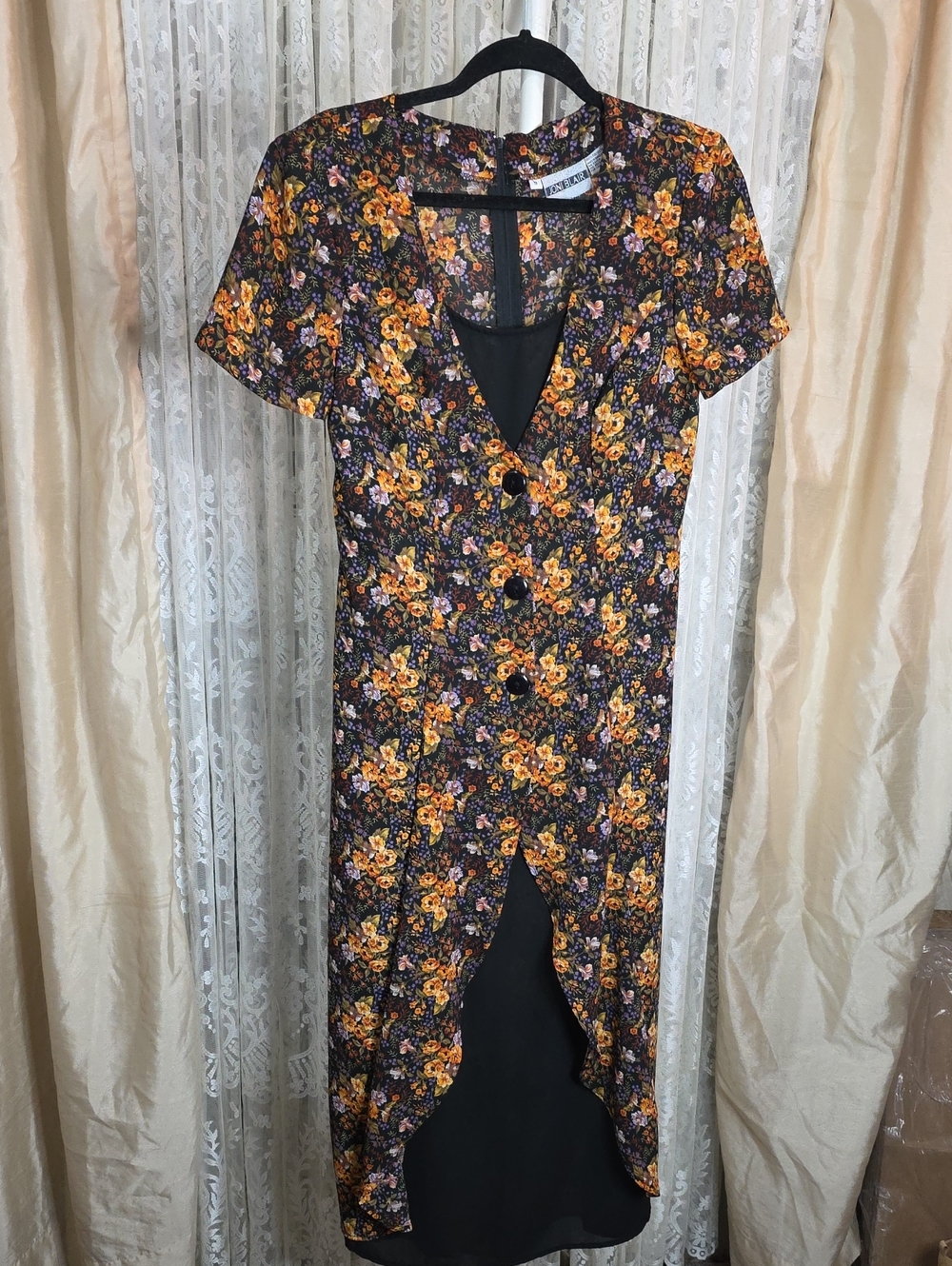 #241 VTG 90s Joni Blair Floral Grunge Midi Dress Whimsigoth Cottagecore Sz M